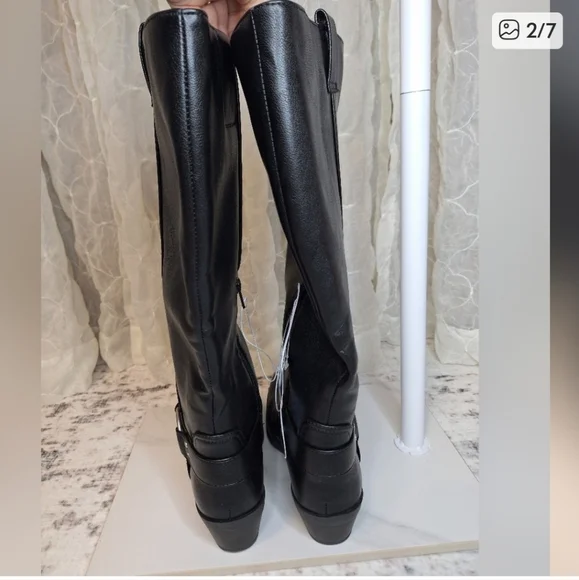 Universal Thread Black Faux Leather Wide Calf Riding Square Pointed Toe Boots - Picture 2 of 7